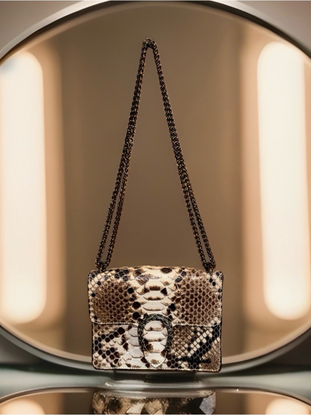 Marina Galante Python-Print Leather Crossbody Bag w/Metal Chain Strap-EC-NwoT